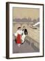 La Cite Art Deco Scene of Couple Watching Riverboat - Paris, France-Lantern Press-Framed Art Print