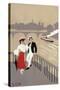 La Cite Art Deco Scene of Couple Watching Riverboat - Paris, France-Lantern Press-Stretched Canvas