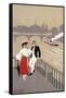 La Cite Art Deco Scene of Couple Watching Riverboat - Paris, France-Lantern Press-Framed Stretched Canvas