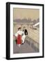 La Cite Art Deco Scene of Couple Watching Riverboat - Paris, France-Lantern Press-Framed Art Print