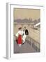 La Cite Art Deco Scene of Couple Watching Riverboat - Paris, France-Lantern Press-Framed Art Print