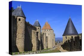 La Cite, battlements and spiky turrets, Les Lices, Carcassonne, UNESCO World Heritage Site, France-Eleanor Scriven-Stretched Canvas
