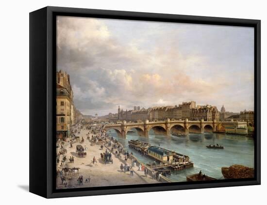 La Cité et le Pont-Neuf vus du quai du Louvre-Giuseppe Canella-Framed Stretched Canvas