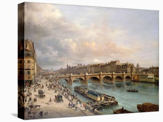 La Cité et le Pont-Neuf vus du quai du Louvre-Giuseppe Canella-Stretched Canvas