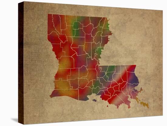 LA Colorful Counties-Red Atlas Designs-Stretched Canvas