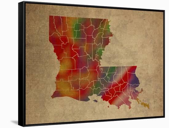 LA Colorful Counties-Red Atlas Designs-Framed Stretched Canvas