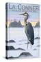 La Conner, Washington - Blue Heron-Lantern Press-Stretched Canvas