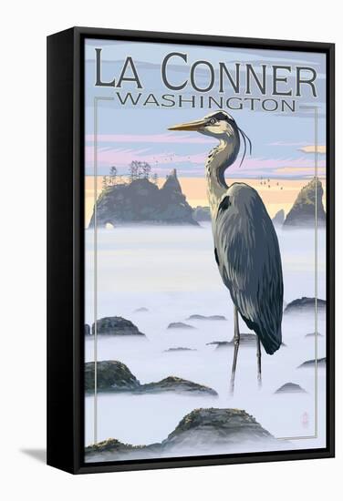 La Conner, Washington - Blue Heron-Lantern Press-Framed Stretched Canvas