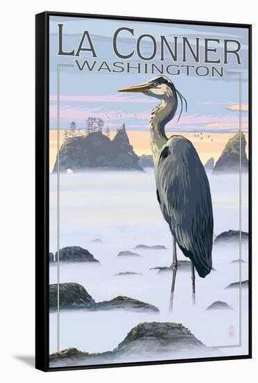 La Conner, Washington - Blue Heron-Lantern Press-Framed Stretched Canvas