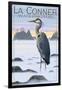 La Conner, Washington - Blue Heron-Lantern Press-Framed Art Print