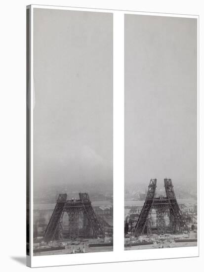 La construction de la Tour Eiffel vue de l'une des tours du palais du Trocadéro-Théophile Féau-Stretched Canvas