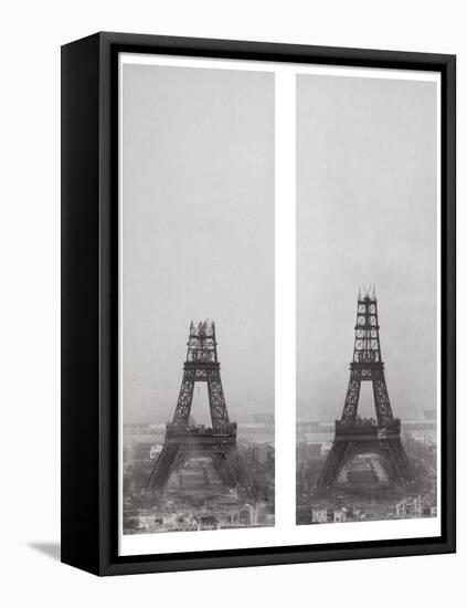 La construction de la Tour Eiffel vue de l'une des tours du palais du Trocadéro-Théophile Féau-Framed Stretched Canvas