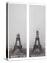 La construction de la Tour Eiffel vue de l'une des tours du palais du Trocadéro-Théophile Féau-Stretched Canvas