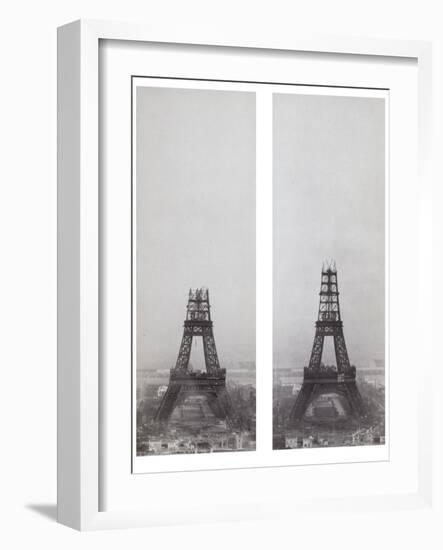 La construction de la Tour Eiffel vue de l'une des tours du palais du Trocadéro-Théophile Féau-Framed Giclee Print