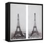 La construction de la Tour Eiffel vue de l'une des tours du palais du Trocadéro-Théophile Féau-Framed Stretched Canvas