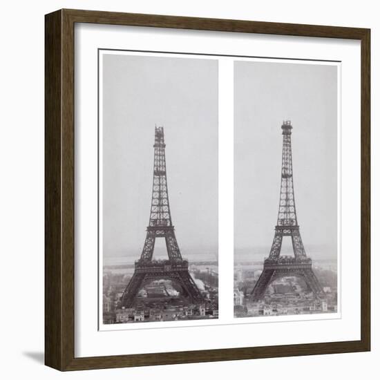 La construction de la Tour Eiffel vue de l'une des tours du palais du Trocadéro-Théophile Féau-Framed Giclee Print