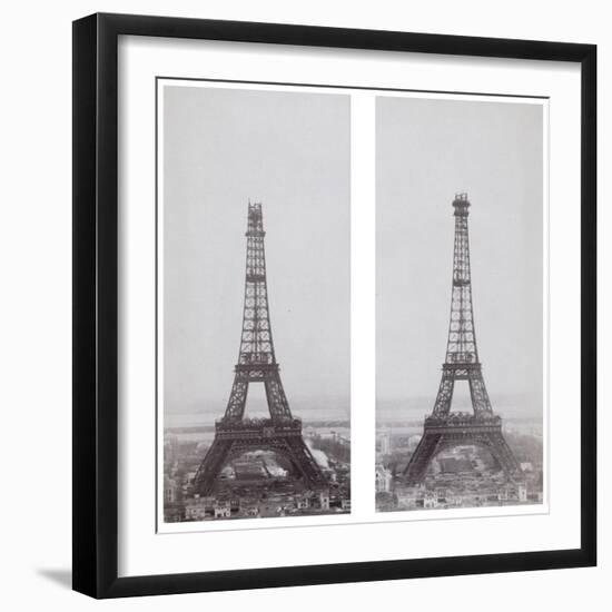 La construction de la Tour Eiffel vue de l'une des tours du palais du Trocadéro-Théophile Féau-Framed Giclee Print