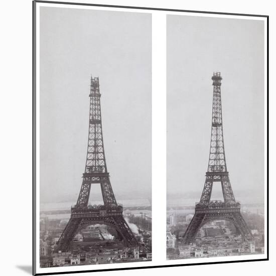 La construction de la Tour Eiffel vue de l'une des tours du palais du Trocadéro-Théophile Féau-Mounted Giclee Print