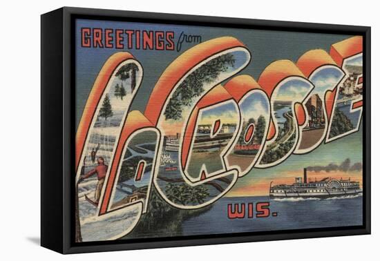 La Crosse, Wisconsin - Large Letter Scenes-Lantern Press-Framed Stretched Canvas