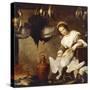 La Cuoca - a Kitchen Maid Plucking a Goose in an Interior-Bernardo Strozzi-Stretched Canvas