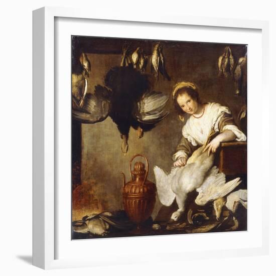 La Cuoca - a Kitchen Maid Plucking a Goose in an Interior-Bernardo Strozzi-Framed Giclee Print