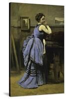 La Dame En Bleu-Jean-Baptiste-Camille Corot-Stretched Canvas