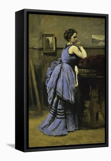 La Dame En Bleu-Jean-Baptiste-Camille Corot-Framed Stretched Canvas