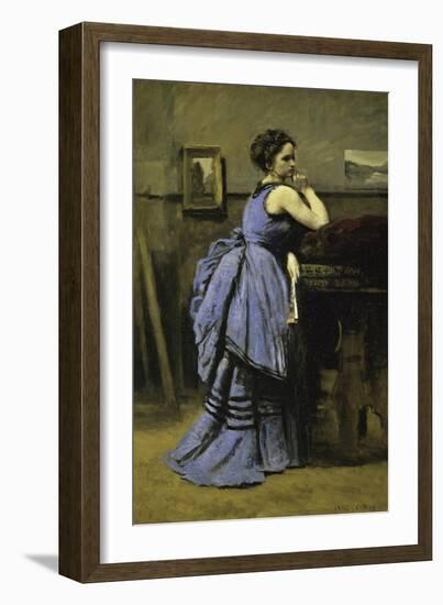 La Dame En Bleu-Jean-Baptiste-Camille Corot-Framed Giclee Print