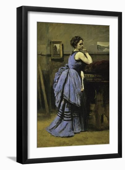 La Dame En Bleu-Jean-Baptiste-Camille Corot-Framed Giclee Print