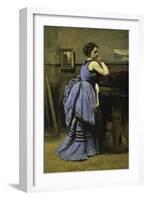 La Dame En Bleu-Jean-Baptiste-Camille Corot-Framed Giclee Print