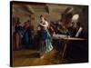 La Danse D'ouverture (The Opening Dance). Scene Dans Un Cafe, La Serveuse, L'air Rejoui Et Les Pied-Ferdinand Georg Waldmuller-Stretched Canvas