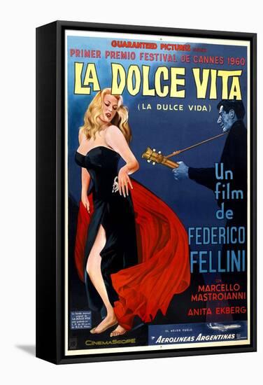 La Dolce Vita, Anita Ekberg, Argentinian Poster Art, 1960-null-Framed Stretched Canvas