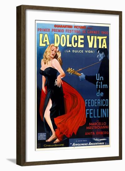 La Dolce Vita, Anita Ekberg, Argentinian Poster Art, 1960-null-Framed Art Print