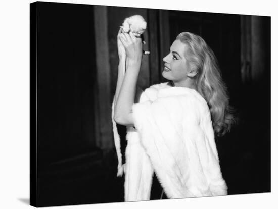 La Dolce Vita by FredericoFellini with Anita Ekberg, 1960 (Palmed'or, 1960) (b/w photo)-null-Stretched Canvas