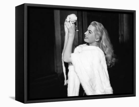 La Dolce Vita by FredericoFellini with Anita Ekberg, 1960 (Palmed'or, 1960) (b/w photo)-null-Framed Stretched Canvas