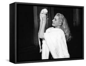 La Dolce Vita by FredericoFellini with Anita Ekberg, 1960 (Palmed'or, 1960) (b/w photo)-null-Framed Stretched Canvas