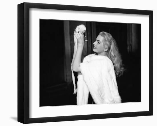 La Dolce Vita by FredericoFellini with Anita Ekberg, 1960 (Palmed'or, 1960) (b/w photo)-null-Framed Photo