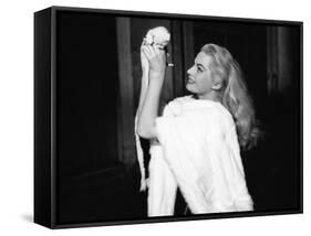 La Dolce Vita by FredericoFellini with Anita Ekberg, 1960 (Palmed'or, 1960) (b/w photo)-null-Framed Stretched Canvas