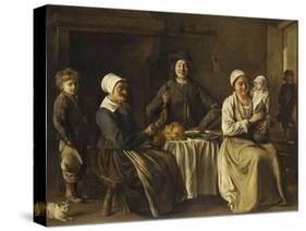 La Famille heureuse ou le retour du baptême-Louis Le Nain-Stretched Canvas