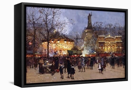 La Fete, Place de la Republique, Paris-Eugene Galien-Laloue-Framed Stretched Canvas