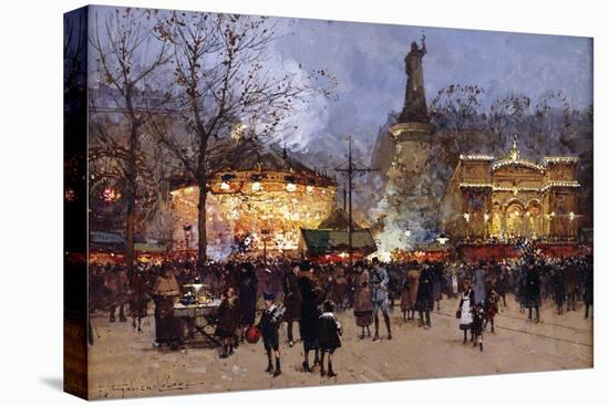 La Fete, Place de la Republique, Paris-Eugene Galien-Laloue-Stretched Canvas