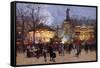 La Fete, Place de la Republique, Paris-Eugene Galien-Laloue-Framed Stretched Canvas