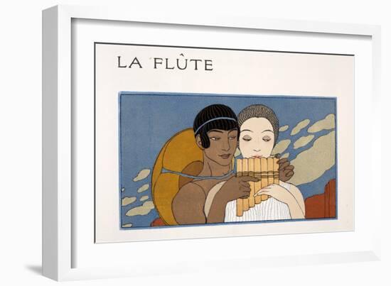 La Flute, Illustration from Les Chansons De Bilitis, by Pierre Louys, Pub. 1922 (Pochoir Print)-Georges Barbier-Framed Giclee Print