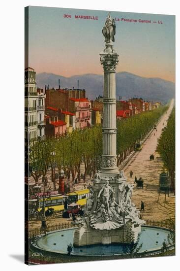La Fontaine Cantini in Marseille. Built by Sculptor Andre Allar. Postcard Sent in 1913-French Photographer-Stretched Canvas