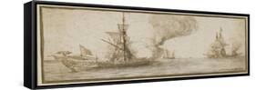La frégate attaquée par des pirates-Abraham de Verwer-Framed Stretched Canvas