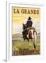 La Grande, Oregon - Cowboy on Bluff-Lantern Press-Framed Art Print