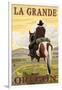 La Grande, Oregon - Cowboy on Bluff-Lantern Press-Framed Art Print