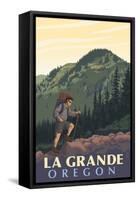 La Grande, Oregon - Mountain Hiker-Lantern Press-Framed Stretched Canvas