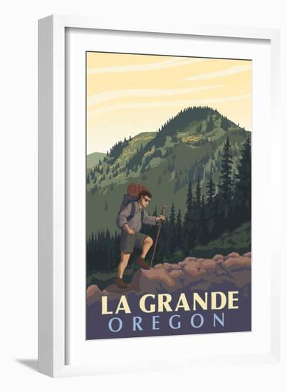 La Grande, Oregon - Mountain Hiker-Lantern Press-Framed Art Print