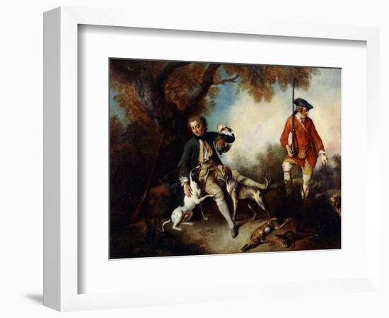 La Halte De Chasseurs': a Huntsman Holding a Gamebird and Resting by a Tree-Nicolas Lancret-Framed Giclee Print